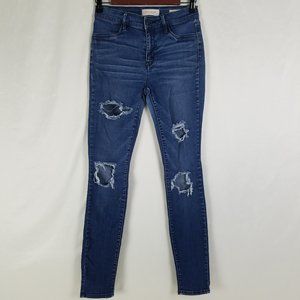 Pacsun Jeans Womens 26 Long Mid Rise Blue Denim‎ Jegging Destroyed Medium Wash